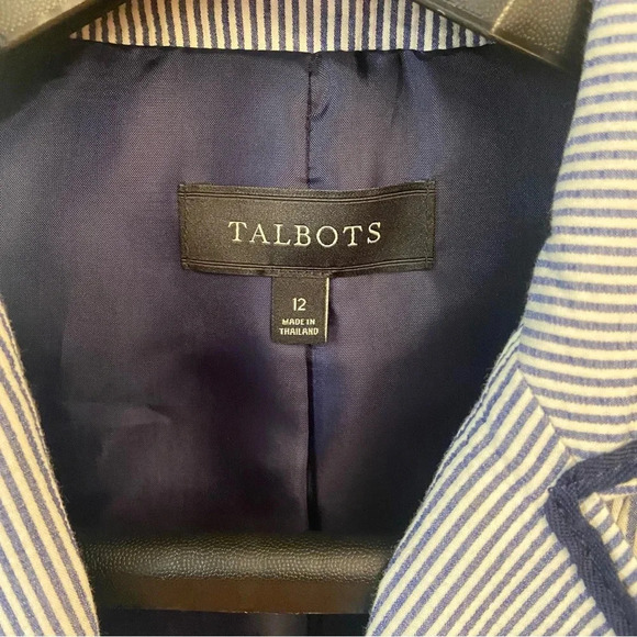 Talbots Seersucker White And Navy Blazer Size 12 Classic Career Interview Preppy - Picture 10 of 12